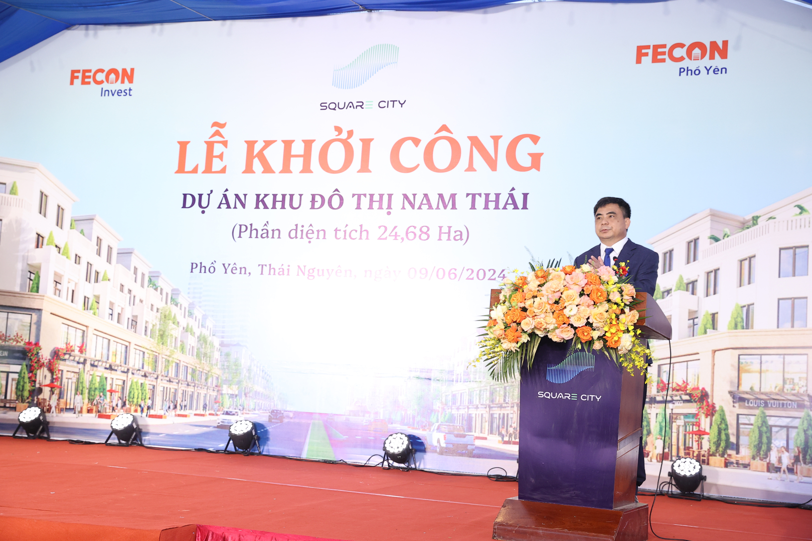 Ông Muôn Văn Chiến, Tổng Giám đốc FECON Invest phát biểu tại Lễ khởi công.